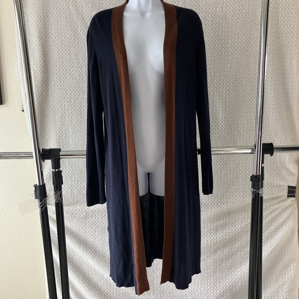 Eileen Fisher Navy Blue Open Cardigan Duster Sweater Tencel Medium Academia‎